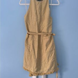 Mustard Yellow Halter Wrap Dress with Fringe Hem